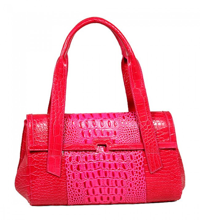 Genuine Cow Leather - GNZLZ inspired w/ Croc Embossed Envelop Satchel - Fuchsia - BG-25005FU